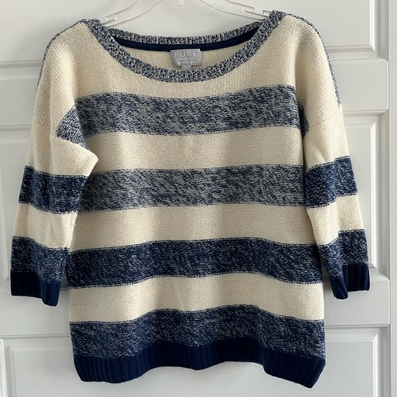 Pure Collection 100% Cashmere Sweater Striped Women Size 12 Preppy Luxury - Picture 1 of 13